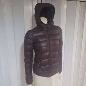 Ambiance Burgundy Hooded Puffer Jacket Packable Womens Small